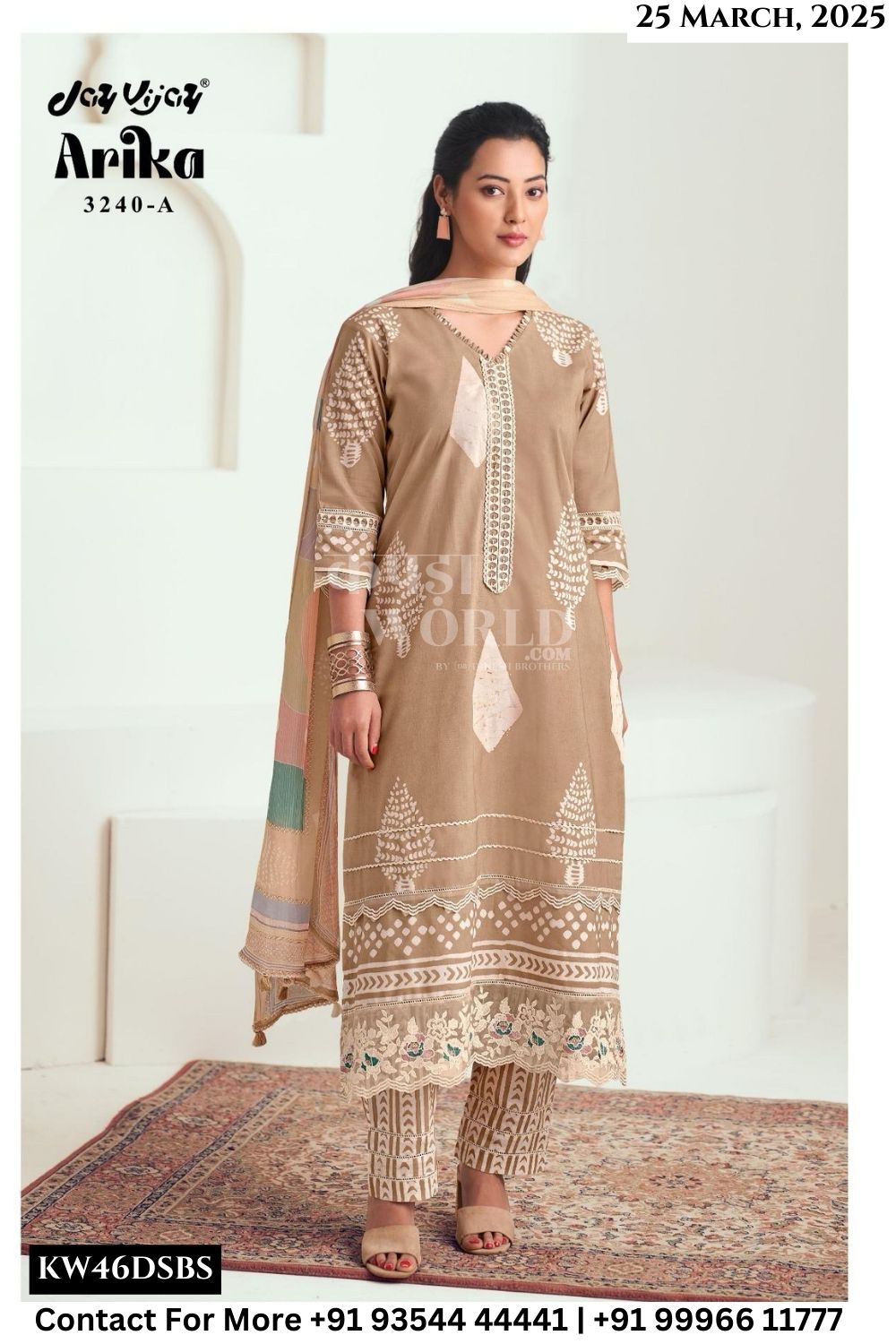 Jay Vijay Catalogue - Arika: Pure Cotton Fancy Ladies Suit Catalog Exporters
