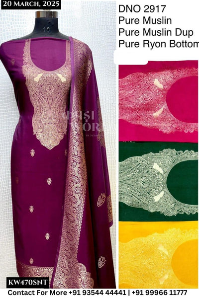 Unstitched Suits Pure Muslin Top and Pure Muslin Dupatta (Set of 4)470No