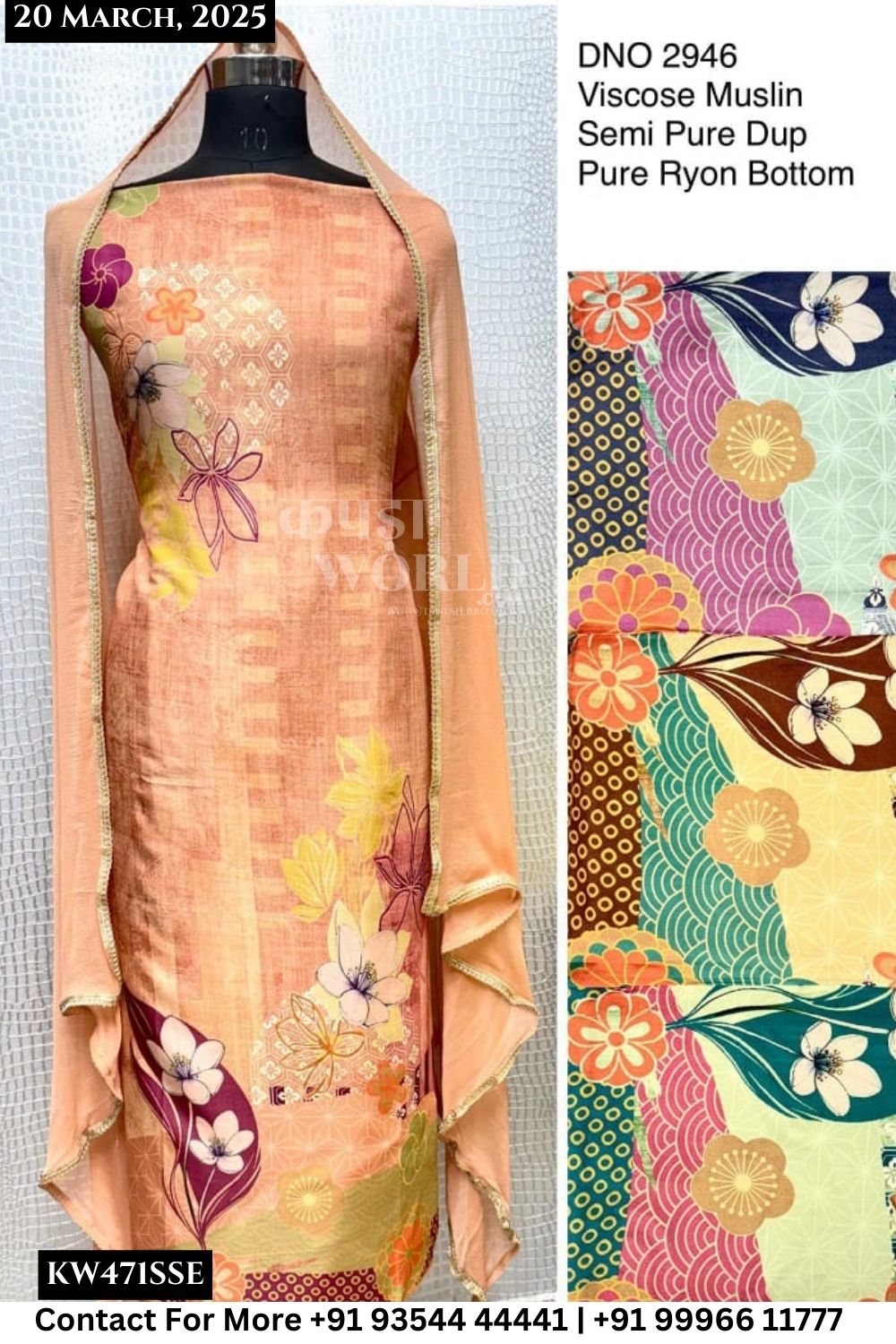 Unstitched Suits Viscose Muslin Top and Semi Pure Dupatta (Set of 4)471No