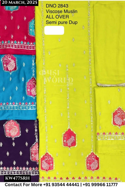 Unstitched Suits Viscose Muslin Top and Semi Pure Dupatta (Set of 4)477No