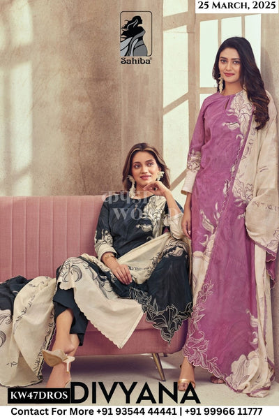 Sahiba Catalogue - Divyana: Pure Cotton Designer Ladies Suit Summer Collection