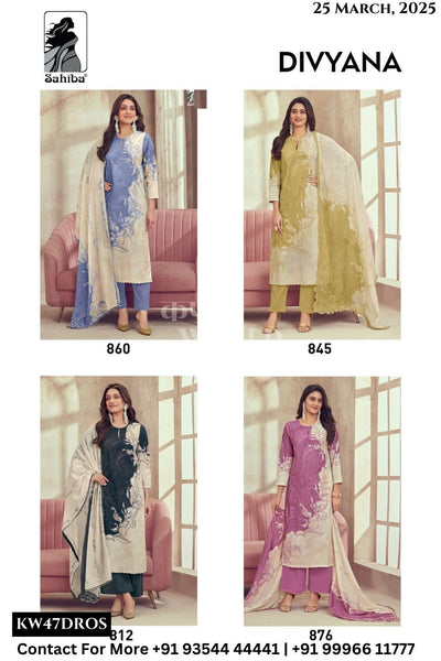 Sahiba Catalogue - Divyana: Pure Cotton Designer Ladies Suit Summer Collection
