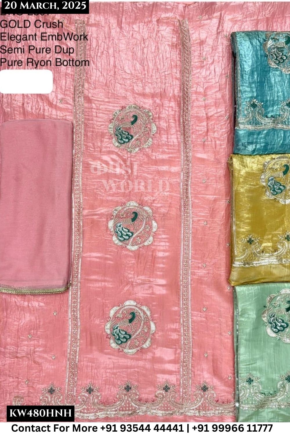Unstitched Suits Gold Crush Elegant Emb Work Top and Semi Pure Dupatta (Set of 4)480No