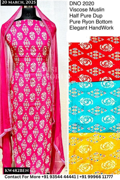 Unstitched Suits Viscose Muslin Top and Half Pure Dupatta (Set of 4)482No