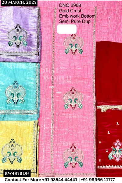 Unstitched Suits Gold Crush Top and Semi Pure Dupatta (Set of 4)483No