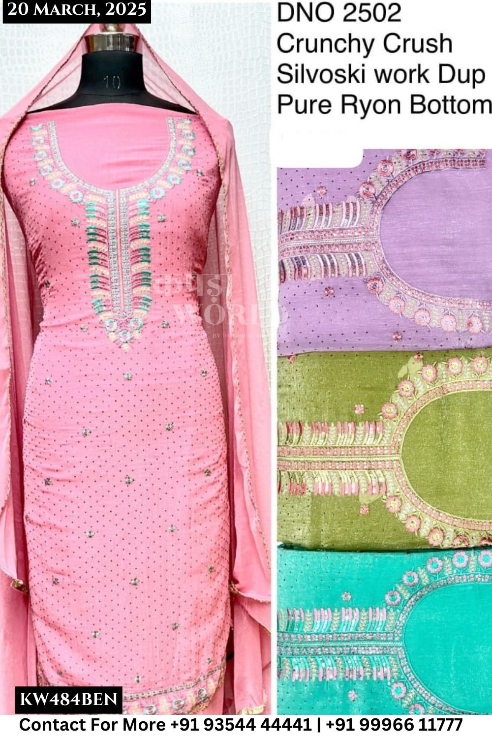 Unstitched Suits Crunchy Crush Top and Silvoski Dupatta (Set of 4)484No