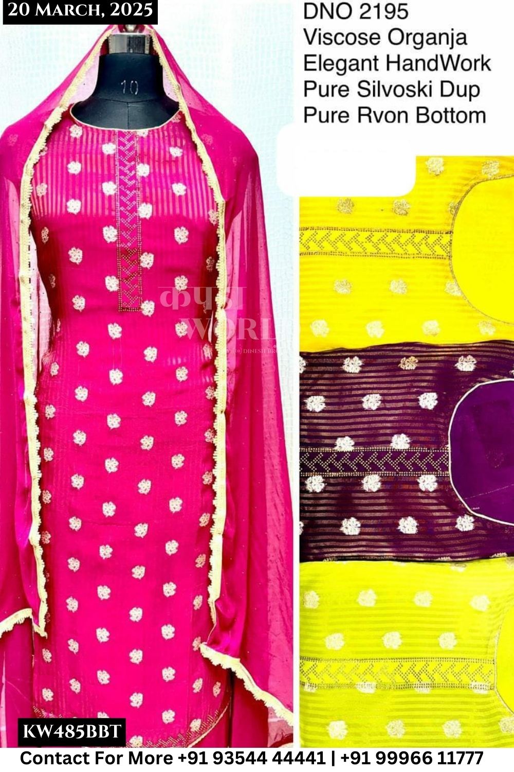 Unstitched Suits Viscose Organza Elegant Hand Work Top and Pure Silvoski Dupatta (Set of 4)485No