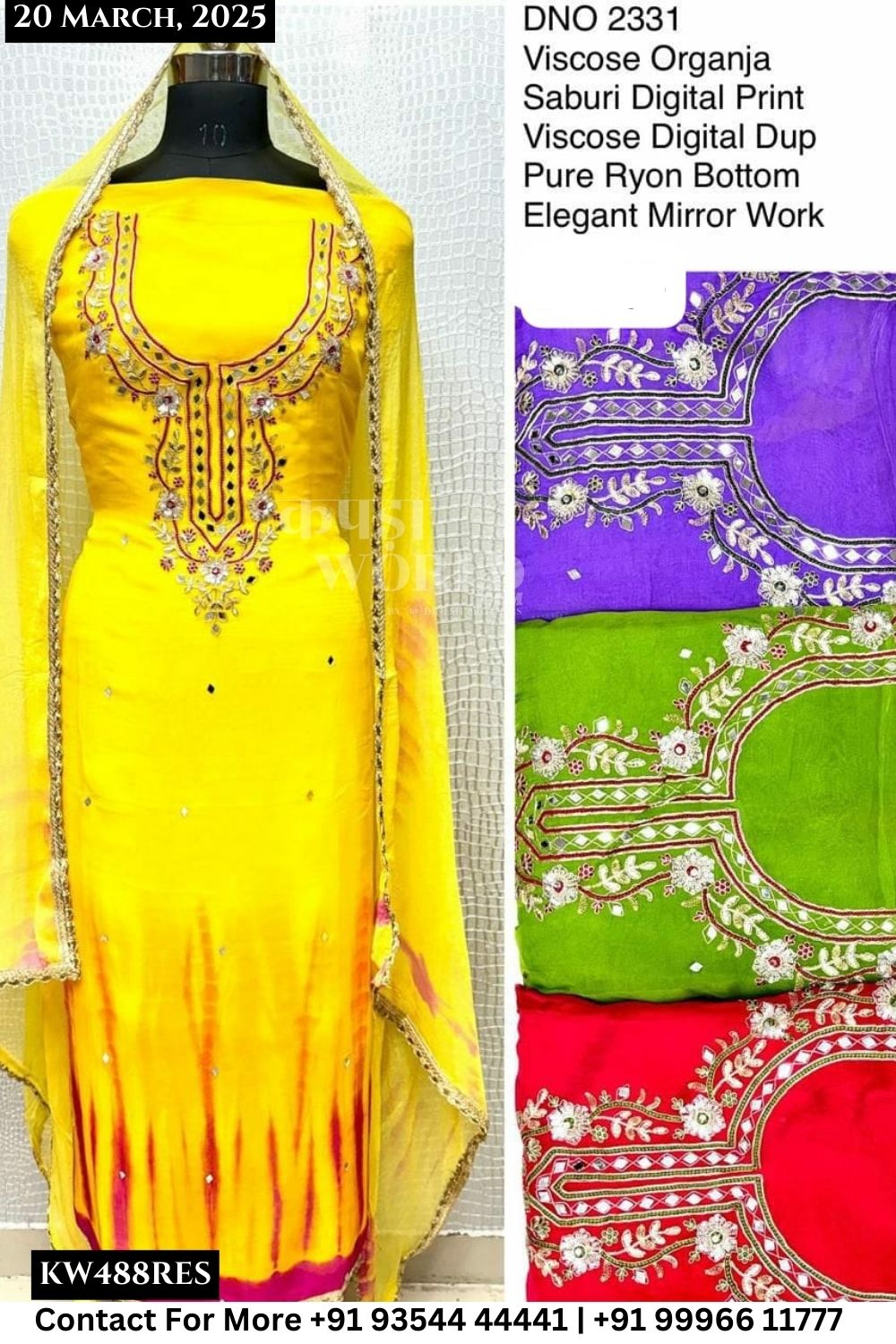 Unstitched Suits Viscose Organza Top and Viscose Digital Print Dupatta (Set of 4)488No