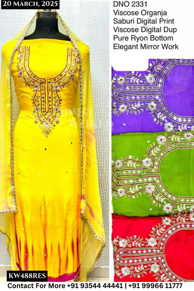 Unstitched Suits Viscose Organza Top and Viscose Digital Print Dupatta (Set of 4)488No
