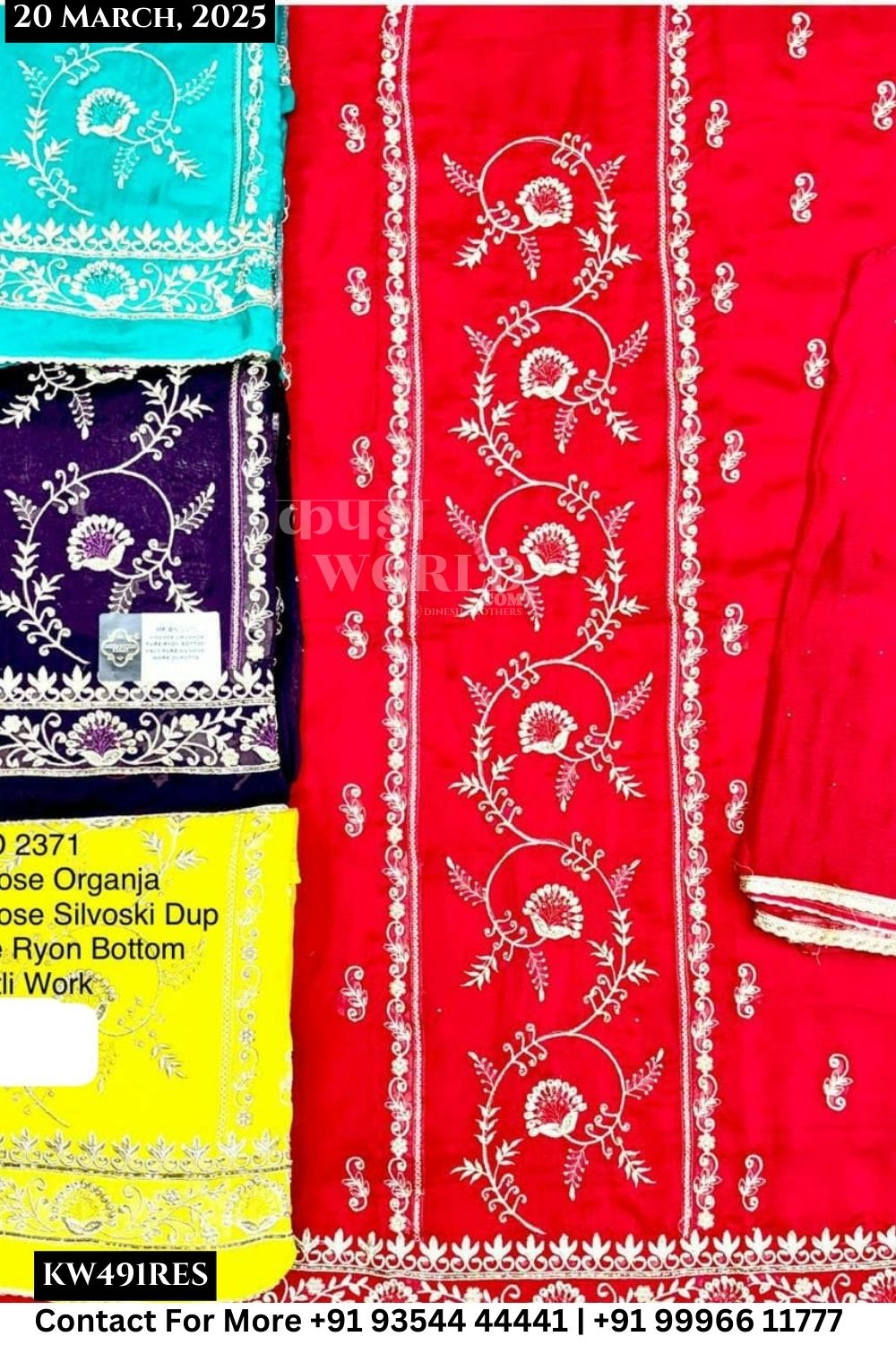 Unstitched Suits Viscose Organza Top and Viscose Silvoski Dupatta (Set of 4)491No