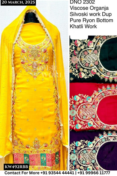 Unstitched Suits Viscose Organza Top and Silvoski Work Dupatta (Set of 4)492No