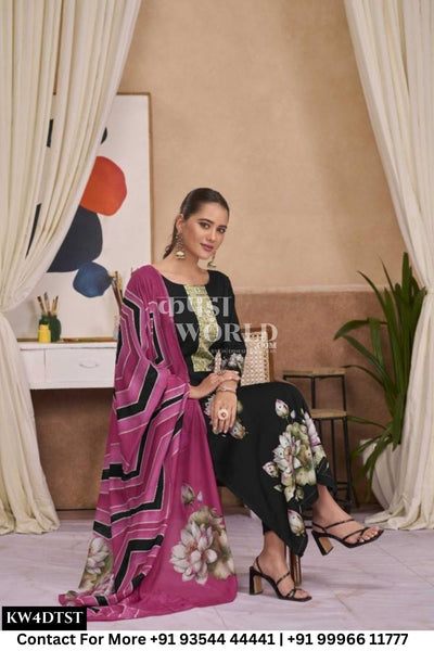 Karachi Catalogue - Roselyn: Pure Jam Satin Exclusive Suit Wholesalers