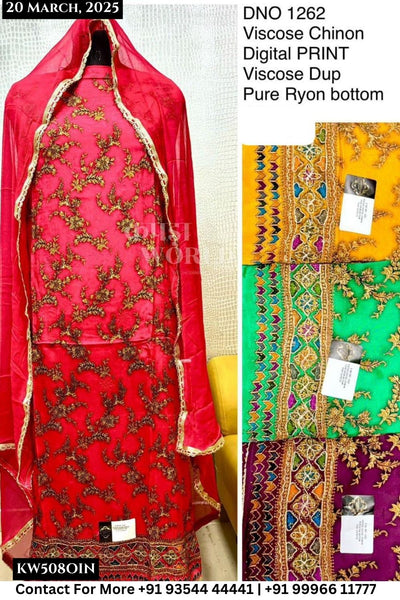 Unstitched Suits Viscose Chinnon Digital Print Top and Viscose Dupatta (Set of 4)508No