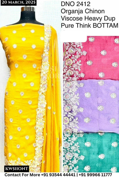 Unstitched Suits Organza Chinnon Top and Viscose Heavy Dupatta (Set of 4)511No