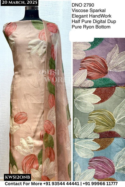 Unstitched Suits Viscose Sparkal Elegant Hand Work Top and Half Pure Digital Dupatta (Set of 4)512No