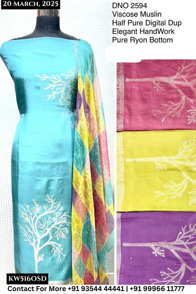 Unstitched Suits Viscose Muslin Top and Half Pure Digital Dupatta (Set of 4)516No