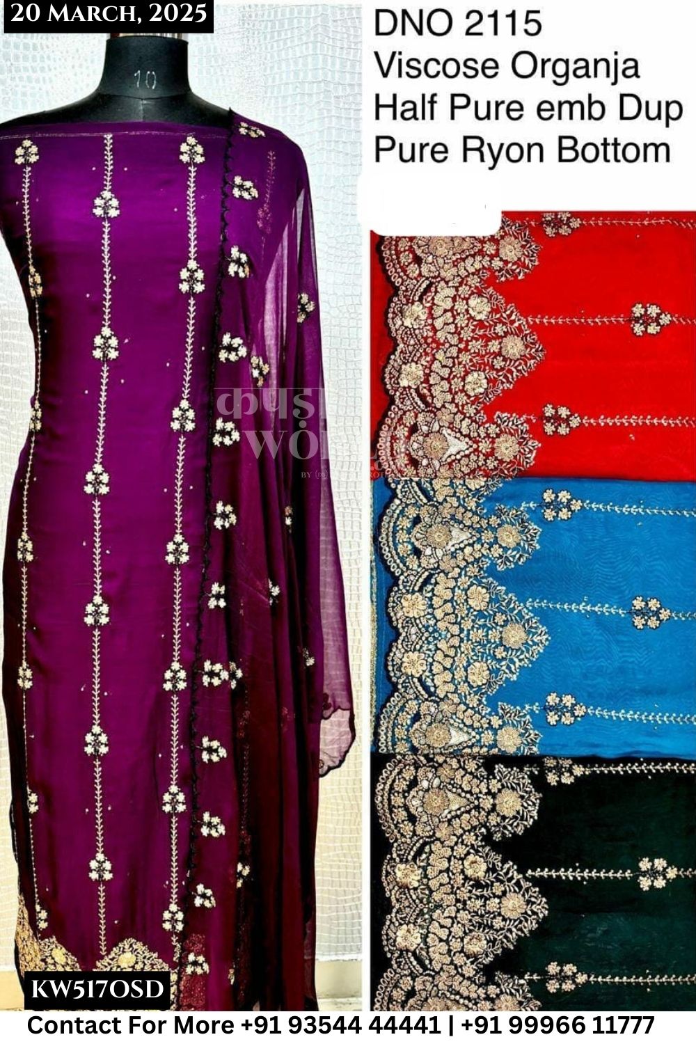 Unstitched Suits Viscose Organza Top and Half Pure Digital Dupatta (Set of 4)517No