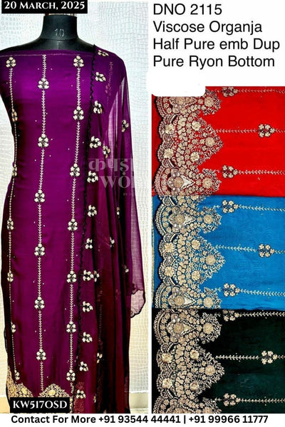 Unstitched Suits Viscose Organza Top and Half Pure Digital Dupatta (Set of 4)517No