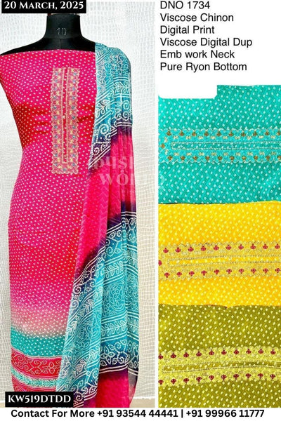 Unstitched Suits Viscose Chinnon Digital Print Top and Viscose Digital Dupatta (Set of 4)519No