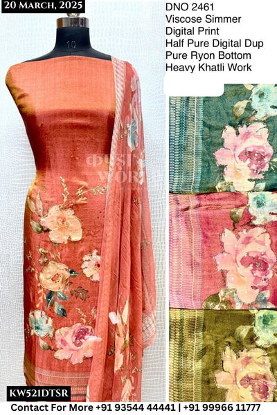 Unstitched Suits Viscose Shimmer Digital Print Top and Half Pure Digital Dupatta (Set of 4)521No