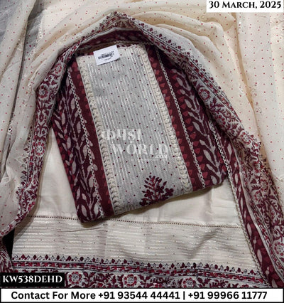 Unstitched Suits Cambric Cotton Top and Mulmul Work Dupatta (Set of 1)538No