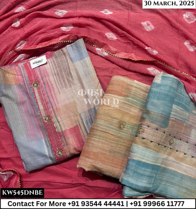 Unstitched Suits Digital Jaam Top and Pure Bandhej Dupatta (Set of 3)545No