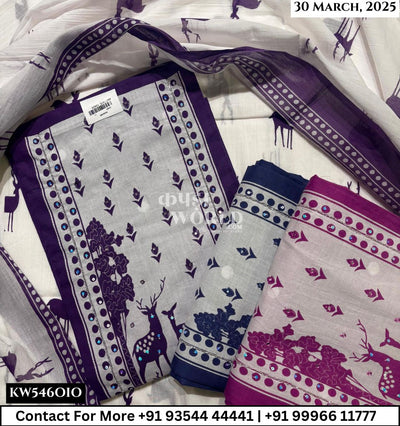 Unstitched Suits Cambric Cotton Top and Mulmul Print Dupatta (Set of 3)546No
