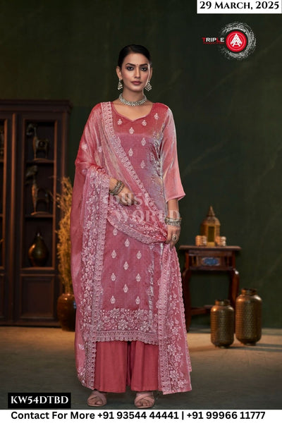 Triple Aaa Catalogue - Resa: Resa Heavy Embroidery Work Fancy Silk Suit Catalog Supplier