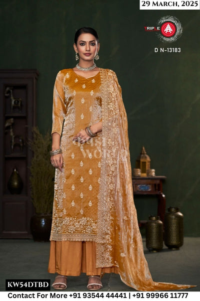 Triple Aaa Catalogue - Resa: Resa Heavy Embroidery Work Fancy Silk Suit Catalog Supplier