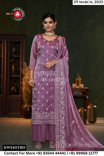 Triple Aaa Catalogue - Resa: Resa Heavy Embroidery Work Fancy Silk Suit Catalog Supplier