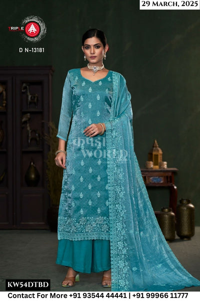 Triple Aaa Catalogue - Resa: Resa Heavy Embroidery Work Fancy Silk Suit Catalog Supplier