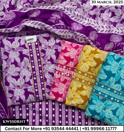 Unstitched Suits Cambric Cotton Top and Pure Print Dupatta (Set of 4)550No
