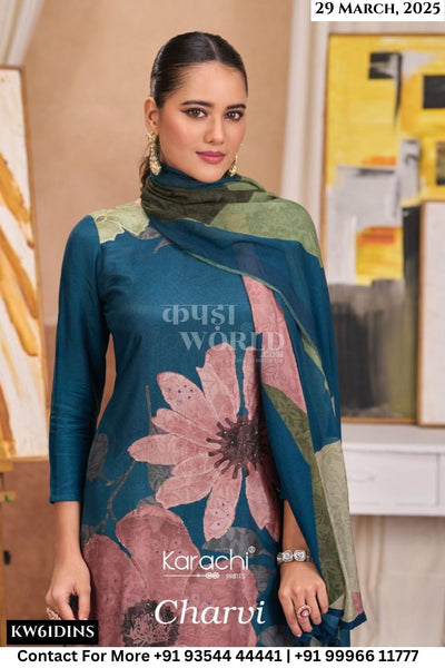 Kesar Catalogue - Charvi: Viscose Muslin Pant Style Suits