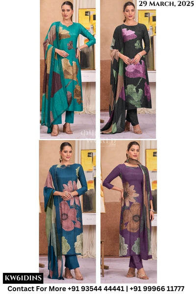 Kesar Catalogue - Charvi: Viscose Muslin Pant Style Suits