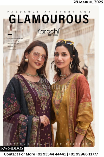 Kesar Catalogue - Glamourous: Pure Jam Satin Exclusive Suit Catalog Dealer