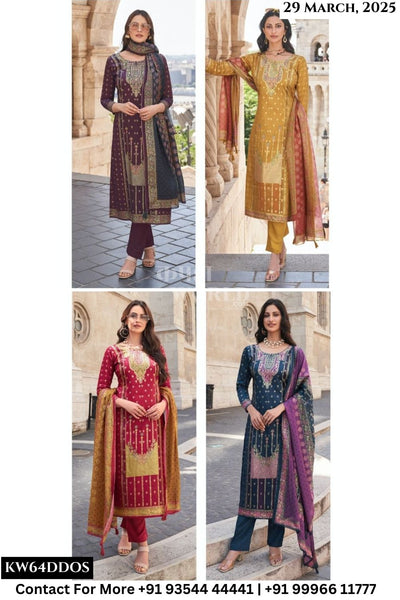 Kesar Catalogue - Glamourous: Pure Jam Satin Exclusive Suit Catalog Dealer