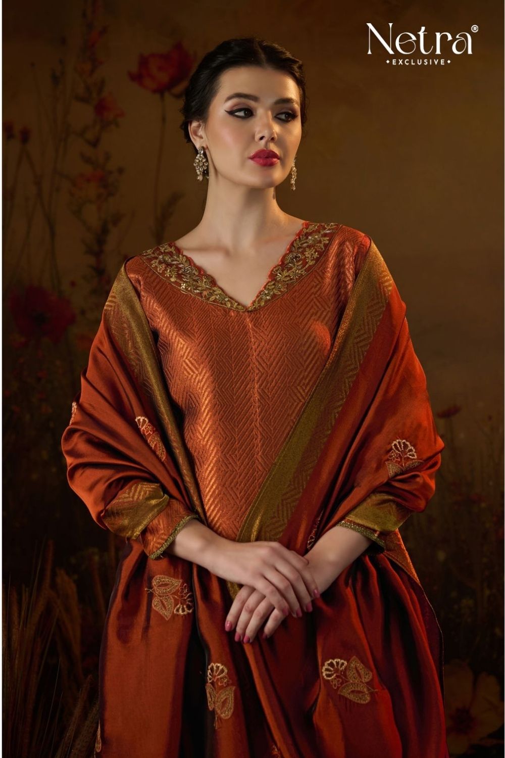 Netra Catalogue - Tarang: Designer Jacquard Silk Suit Catalog Wholesales