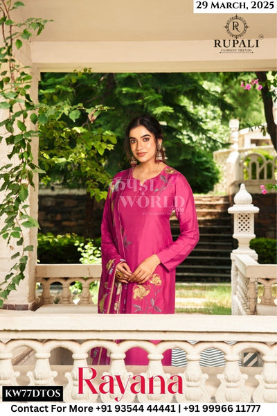 Rupali Catalogue - rayana: viscose muslin printed with fancy work suits catalogue