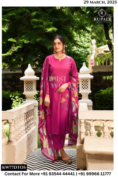 Rupali Catalogue - rayana: viscose muslin printed with fancy work suits catalogue