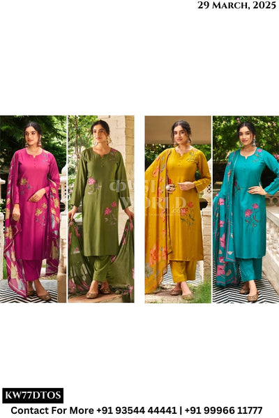 Rupali Catalogue - rayana: viscose muslin printed with fancy work suits catalogue