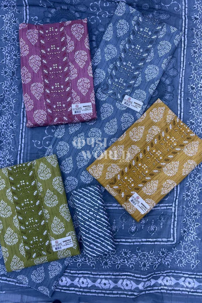 Ahmedabad Unstitched Slub Suit with Chiffon Dupatta (Set of 4)81No