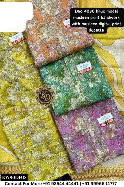 Kaydee - Fancy Cotton Suits With Half Work Pure Dupatta Patti:  (Set of 4)90No