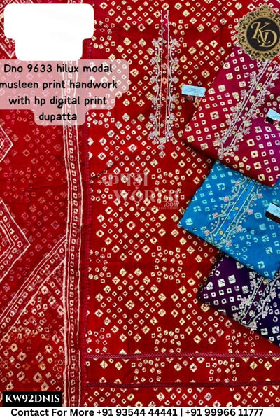 Kaydee - Fancy Cotton Suits With Half Work Pure Dupatta Patti:  (Set of 4)92No
