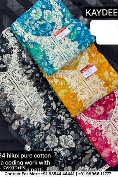 Kaydee - Fancy Cotton Suits With Half Work Pure Dupatta Patti:  (Set of 4)93No