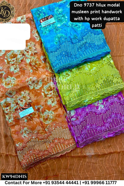 Kaydee - Fancy Cotton Suits With Half Work Pure Dupatta Patti:  (Set of 4)94No