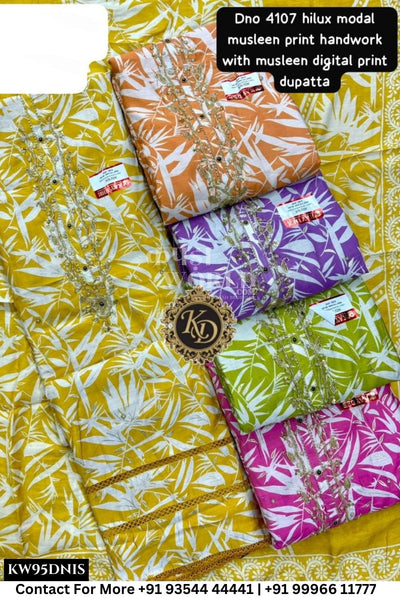 Kaydee - Fancy Cotton Suits With Half Work Pure Dupatta Patti:  (Set of 5)95No