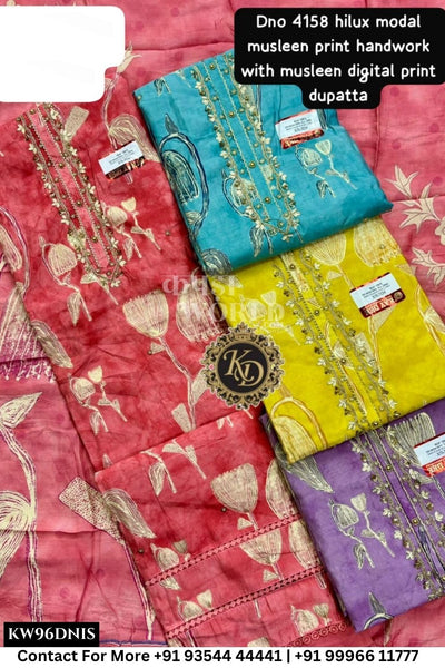 Kaydee - Fancy Cotton Suits With Half Work Pure Dupatta Patti:  (Set of 4)96No