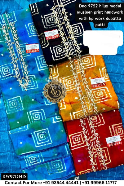 Kaydee - Fancy Cotton Suits With Half Work Pure Dupatta Patti:  (Set of 4)97No