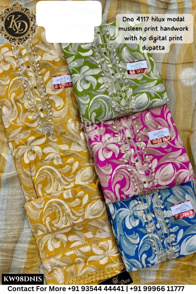 Kaydee - Fancy Cotton Suits With Half Work Pure Dupatta Patti:  (Set of 4)98No