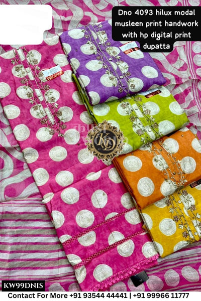 Kaydee - Fancy Cotton Suits With Half Work Pure Dupatta Patti:  (Set of 5)99No